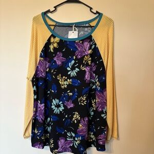 Story Teller Blue and Gray Patterned Top vibrant colors